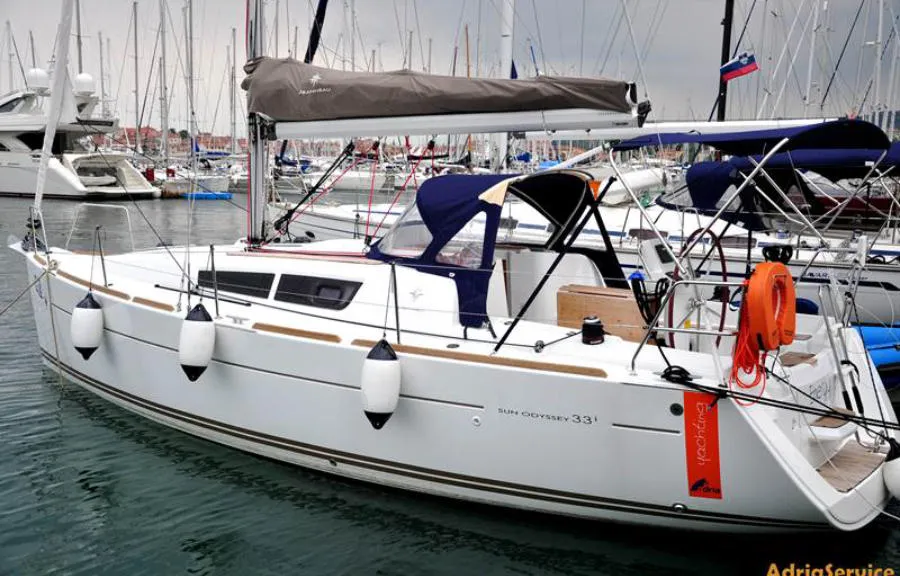Exterior view of Energy, a Jeanneau Sun Odyssey 33i sailboat at Izola / Isola, Slovenia