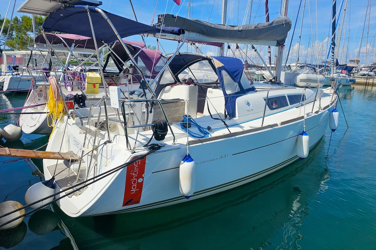 Exterior view of Energy, a Jeanneau Sun Odyssey 33i sailboat at Izola / Isola, Slovenia