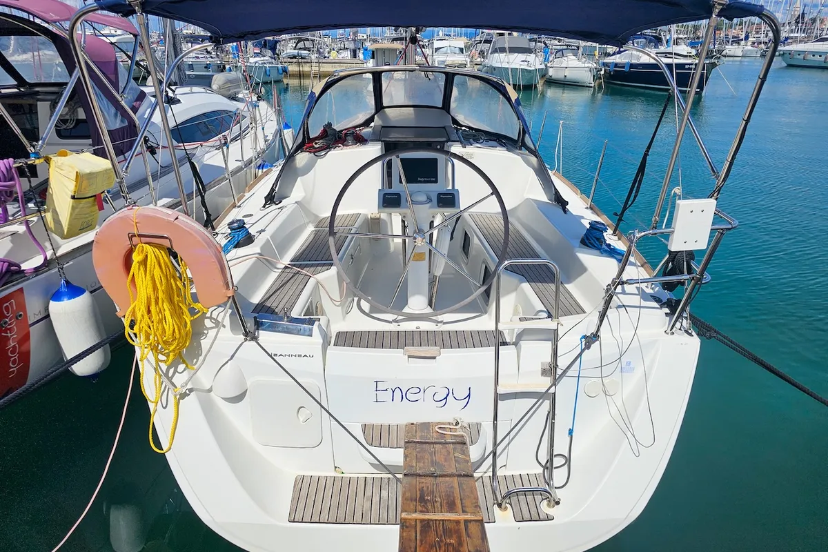 Cockpit of Energy, a Jeanneau Sun Odyssey 33i sailboat at Izola / Isola, Slovenia