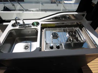 Galley of Navis Amoris, a Jeanneau Merry Fisher 895 Serie2 motorboat at Murter, Croatia