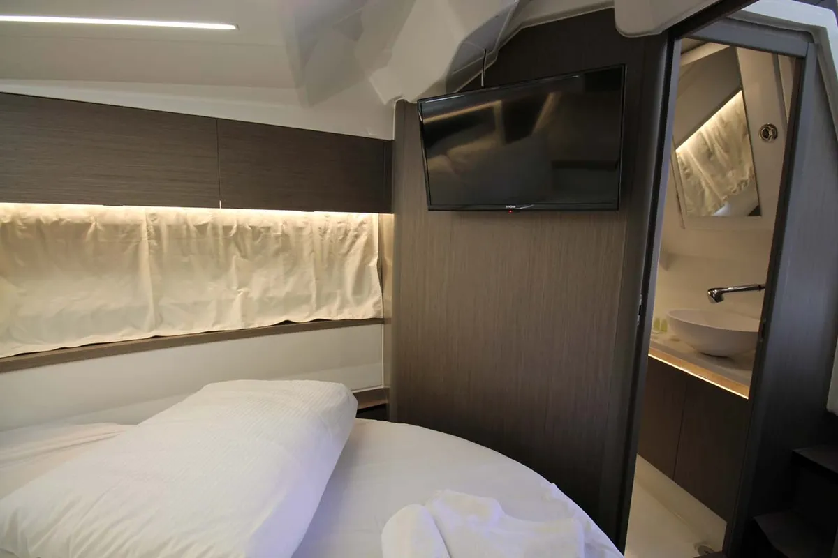 Cabin on Navis Amoris, a Jeanneau Merry Fisher 895 Serie2 motorboat at Murter, Croatia