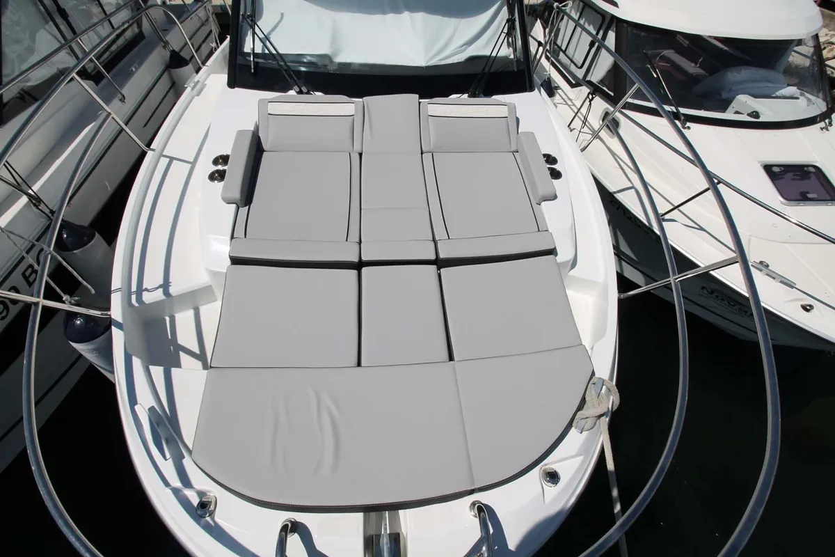 Deck of Navis Amoris, a Jeanneau Merry Fisher 895 Serie2 motorboat at Murter, Croatia