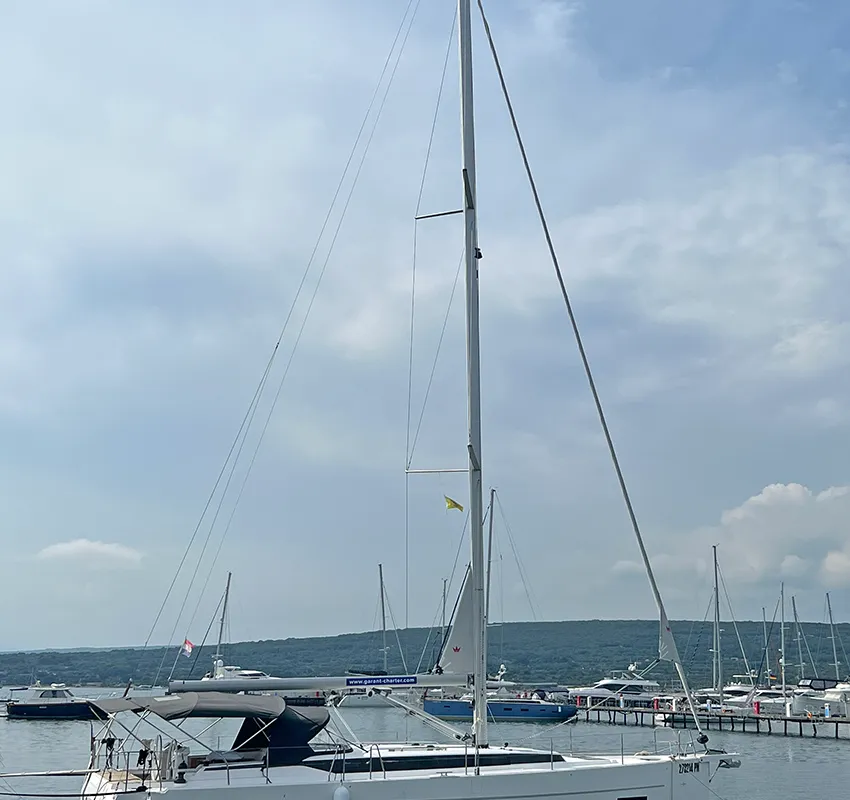 Exterior view of Sunny, a Bavaria C45 Style sailboat at Punat, Croatia