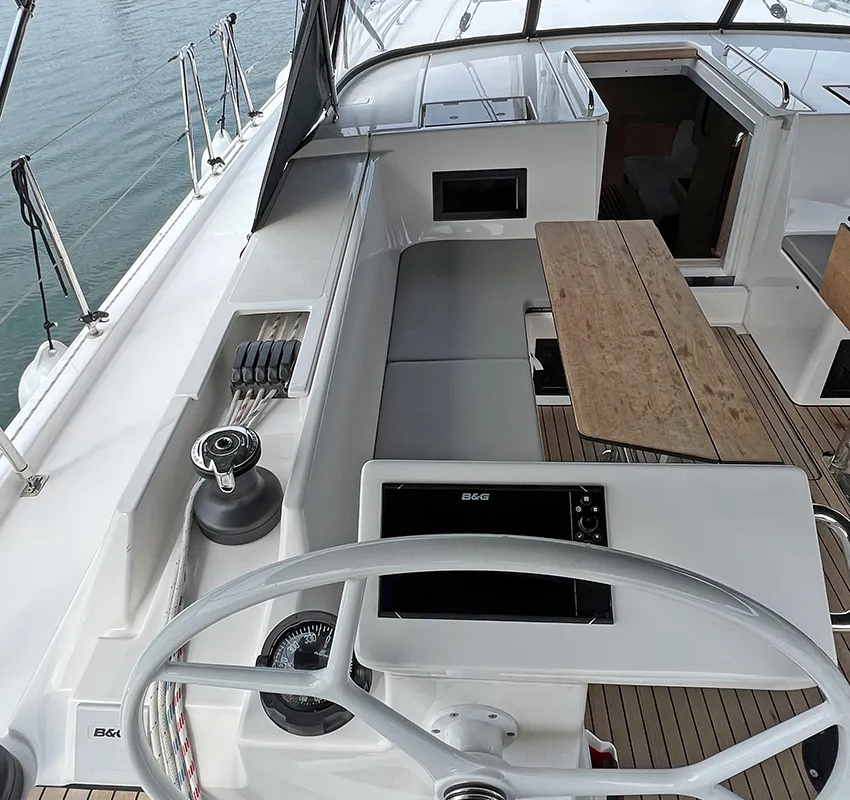 Cockpit of Sunny, a Bavaria C45 Style sailboat at Punat, Croatia