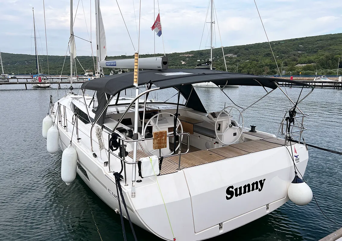 Exterior view of Sunny, a Bavaria C45 Style sailboat at Punat, Croatia
