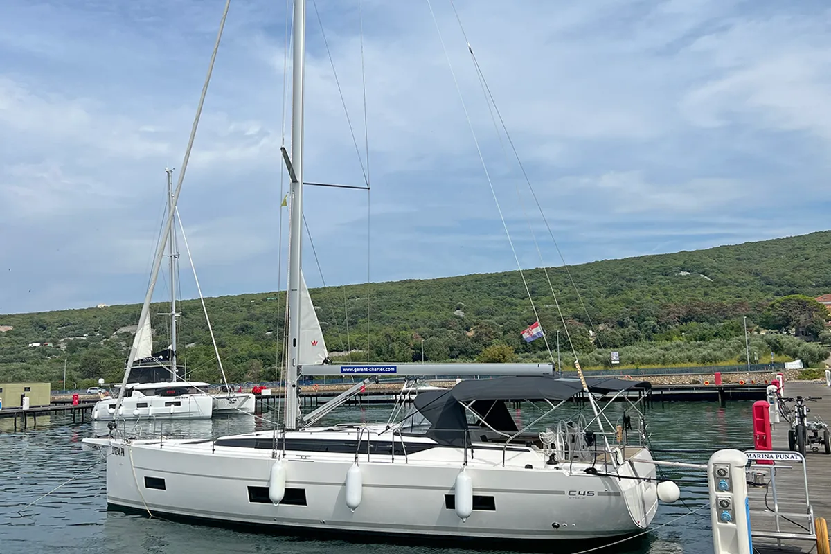 Exterior view of Sunny, a Bavaria C45 Style sailboat at Punat, Croatia