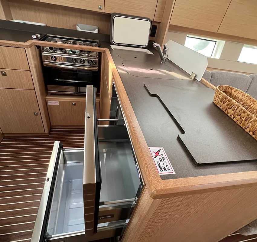 Galley of Sunny, a Bavaria C45 Style sailboat at Punat, Croatia