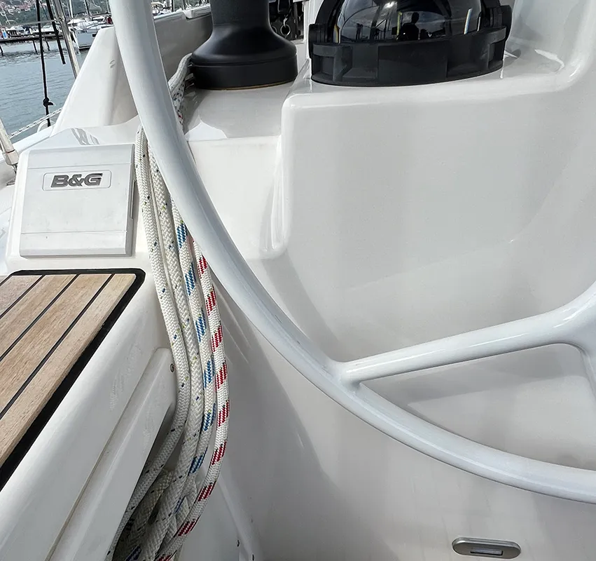 Cockpit of Sunny, a Bavaria C45 Style sailboat at Punat, Croatia