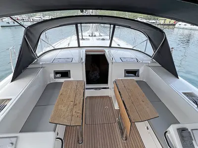 Deck of Sunny, a Bavaria C45 Style sailboat at Punat, Croatia