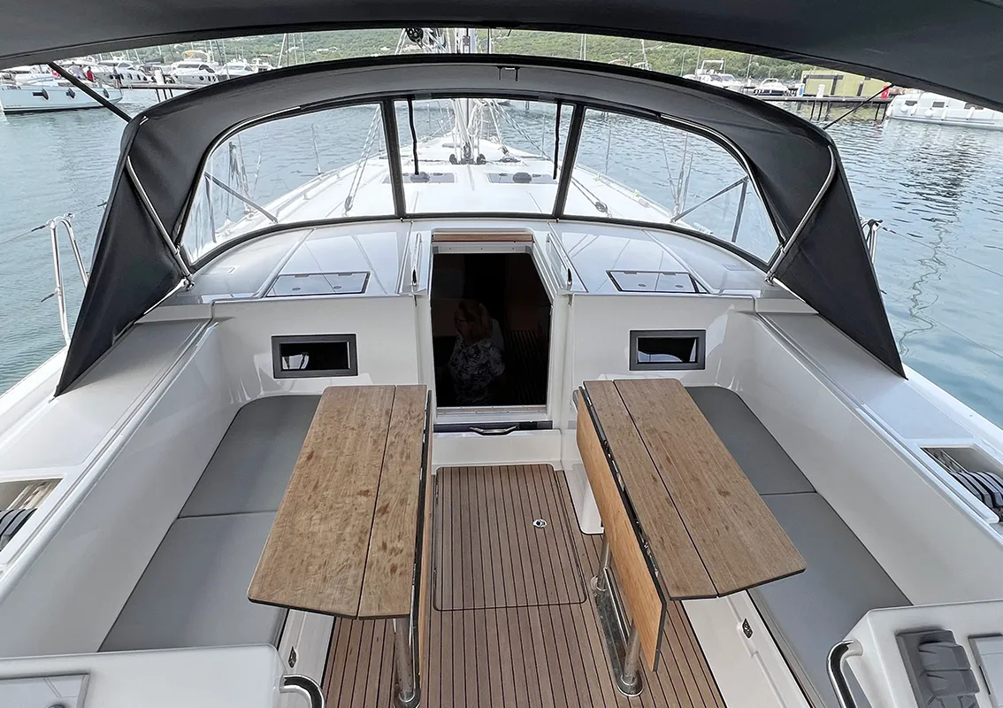Deck of Sunny, a Bavaria C45 Style sailboat at Punat, Croatia