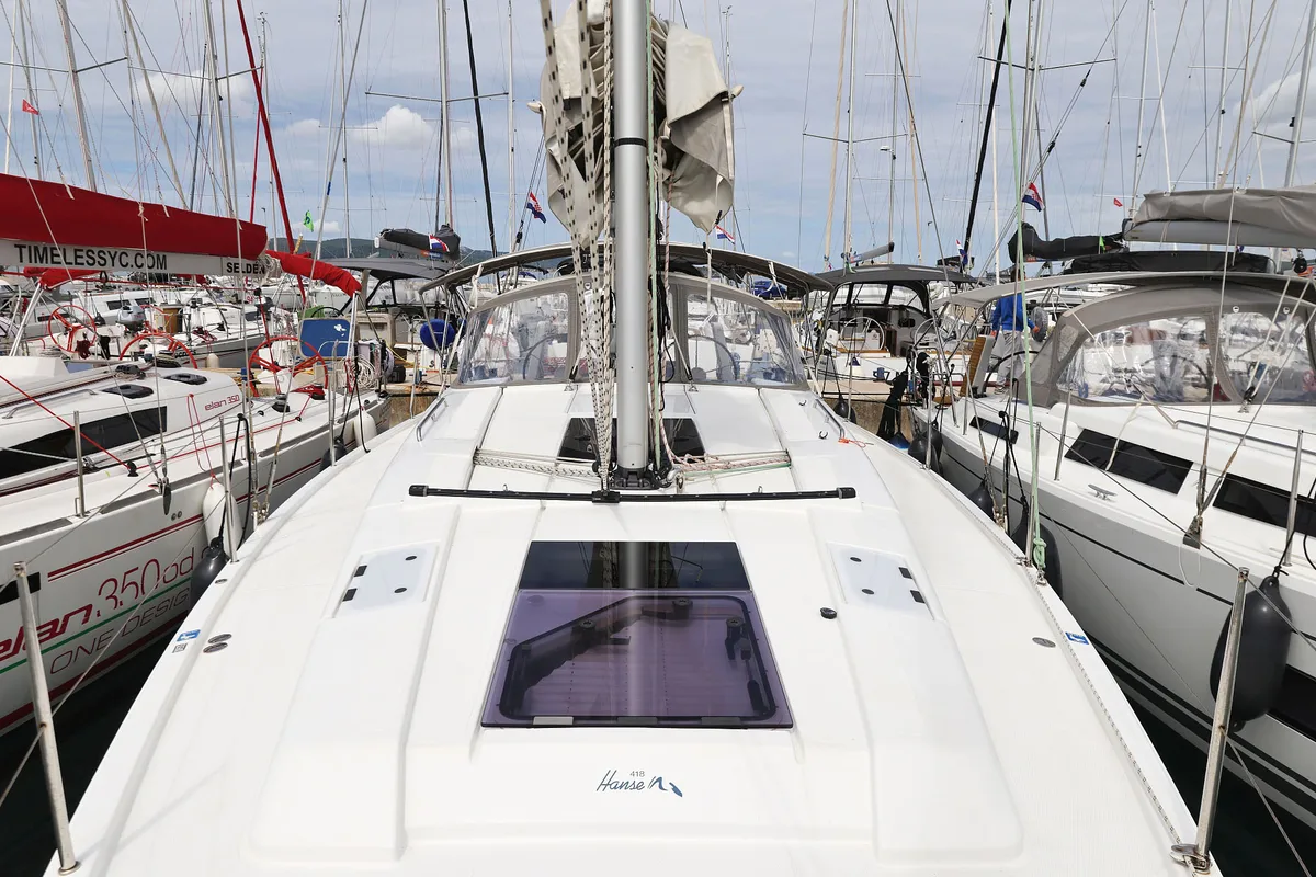 Deck of Leia, a Hanse 418 sailboat at Grad Biograd na Moru, Croatia