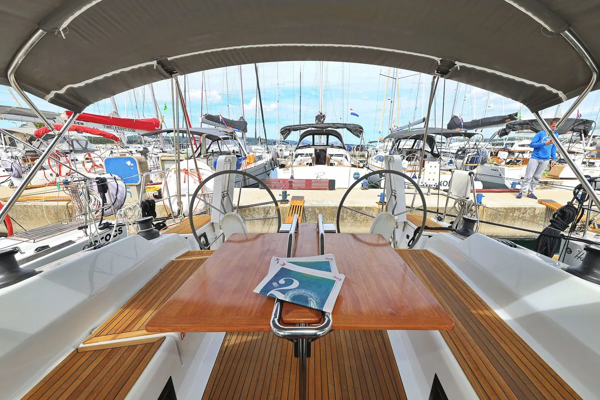 Deck of Leia, a Hanse 418 sailboat at Grad Biograd na Moru, Croatia