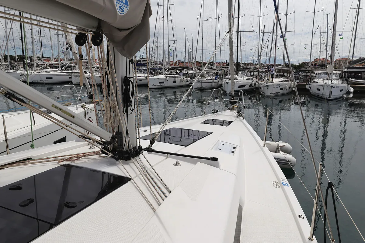 Deck of Leia, a Hanse 418 sailboat at Grad Biograd na Moru, Croatia