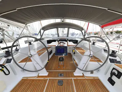 Cockpit of Leia, a Hanse 418 sailboat at Grad Biograd na Moru, Croatia