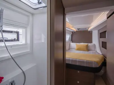 Head on Moorings 4200/4 Exclusive, a Leopard 42 catamaran at Piraeus, Greece