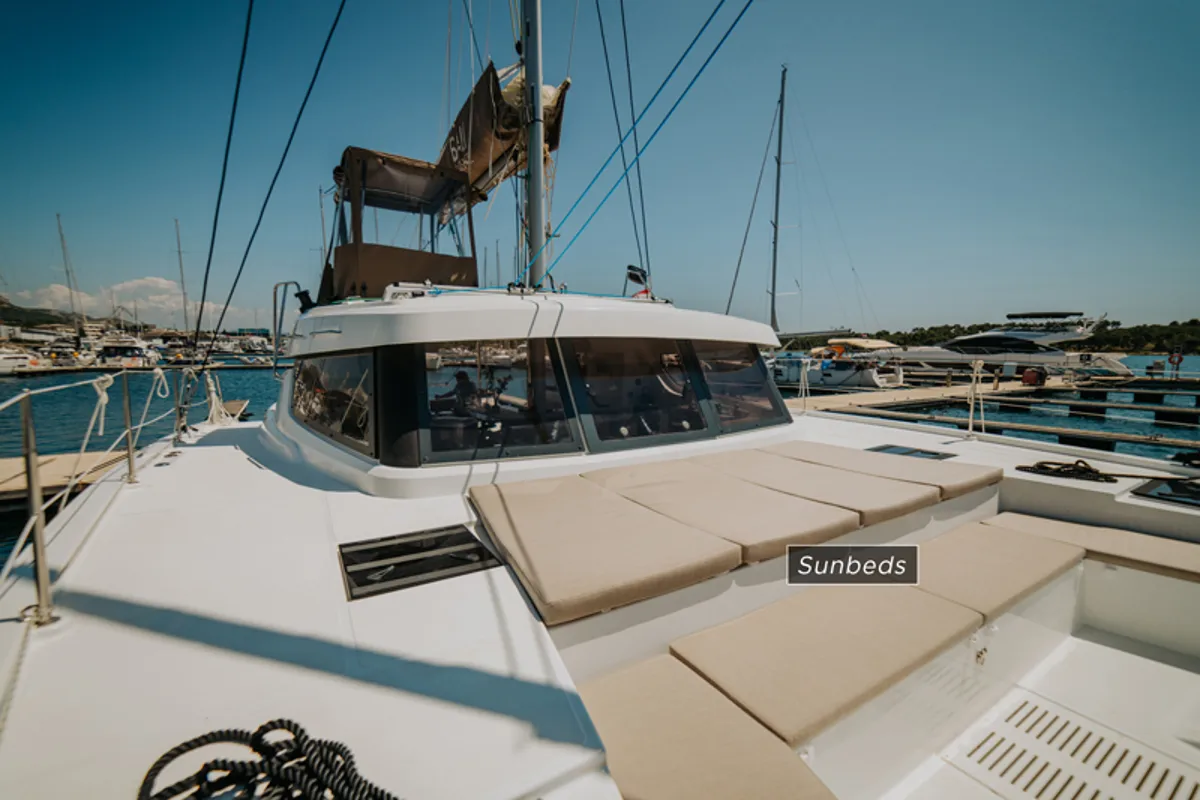 Deck of Nor, a Bali Catspace catamaran at Šibenik, Croatia