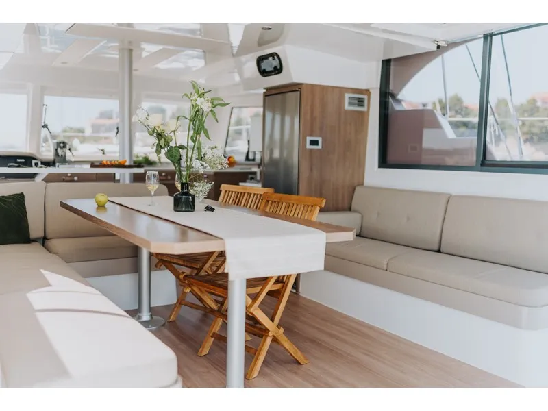 Salon of Nor, a Bali Catspace catamaran at Šibenik, Croatia