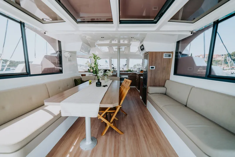 Salon of Nor, a Bali Catspace catamaran at Šibenik, Croatia