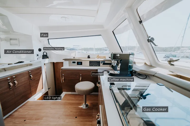 Galley of Nor, a Bali Catspace catamaran at Šibenik, Croatia