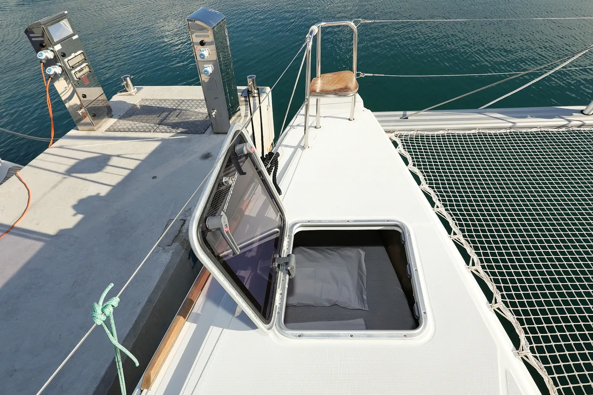 Deck of La Luna, a Lagoon 40 catamaran at Sukošan, Croatia