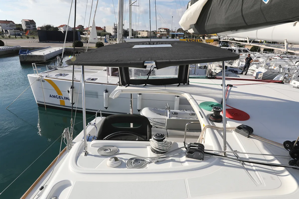 Deck of La Luna, a Lagoon 40 catamaran at Sukošan, Croatia