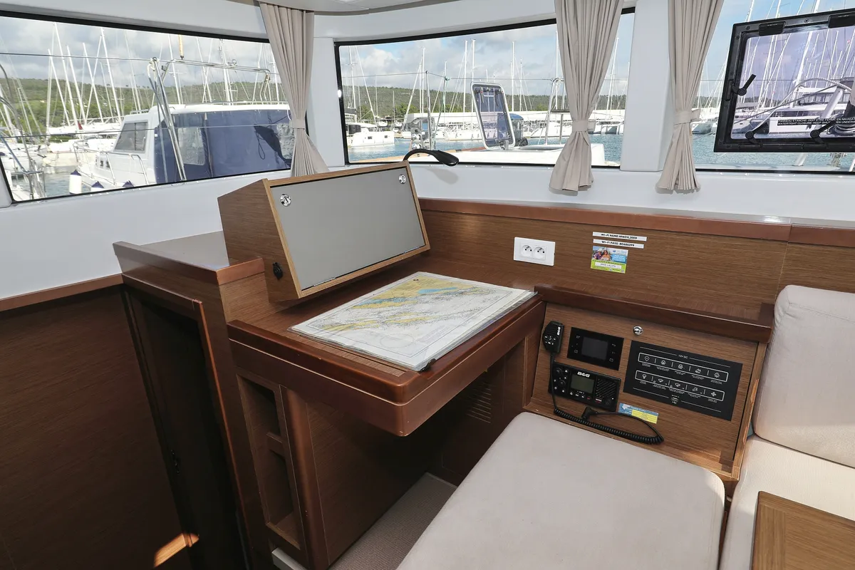 Salon of La Luna, a Lagoon 40 catamaran at Sukošan, Croatia