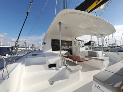 Deck of La Luna, a Lagoon 40 catamaran at Sukošan, Croatia
