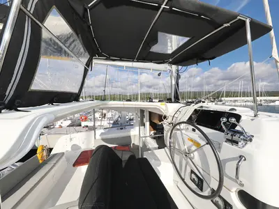 Cockpit of La Luna, a Lagoon 40 catamaran at Sukošan, Croatia