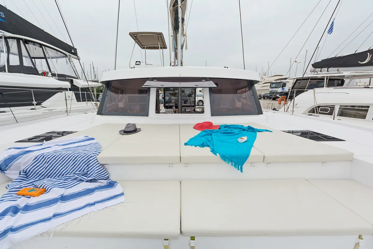 Deck of Waterlily, a Bali Catspace catamaran at Municipal Unit of Lefkada, Greece