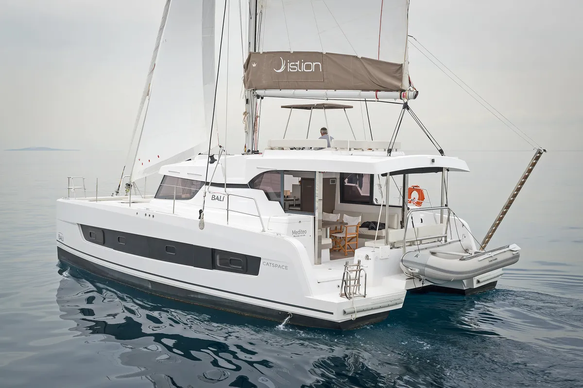 Exterior view of Waterlily, a Bali Catspace catamaran at Municipal Unit of Lefkada, Greece