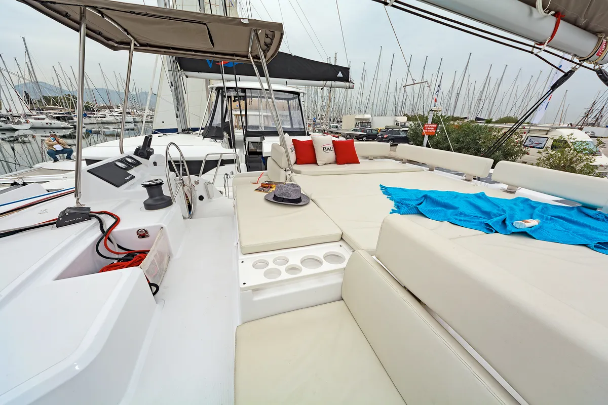 Deck of Waterlily, a Bali Catspace catamaran at Municipal Unit of Lefkada, Greece