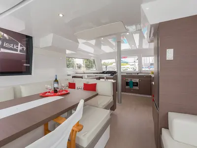 Salon of Waterlily, a Bali Catspace catamaran at Municipal Unit of Lefkada, Greece
