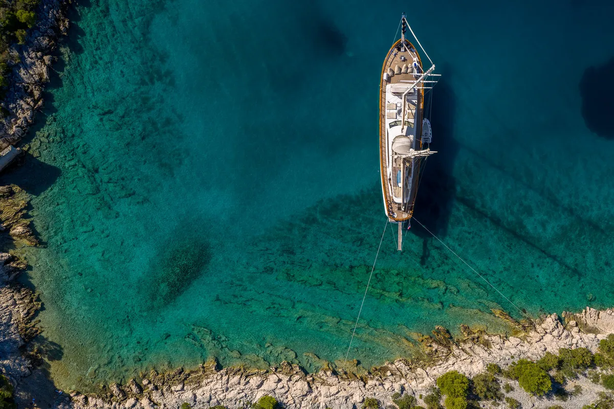 Exterior view of Alessandro I, a Gulet Luxury Sailing Yacht sailboat at Split, Croatia