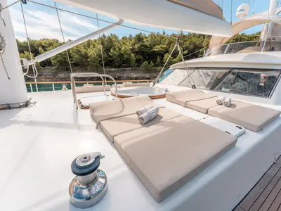 Deck of Alessandro I, a Gulet Luxury Sailing Yacht sailboat at Split, Croatia