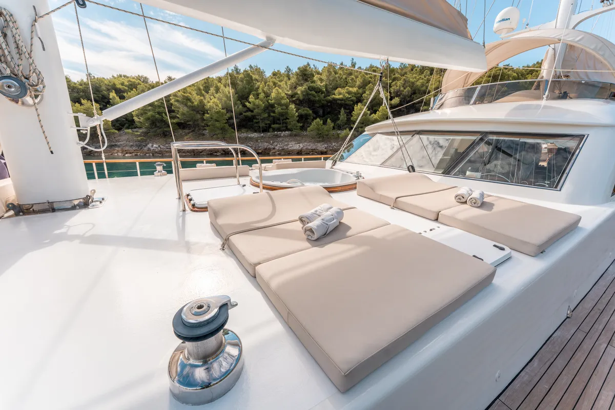 Deck of Alessandro I, a Gulet Luxury Sailing Yacht sailboat at Split, Croatia