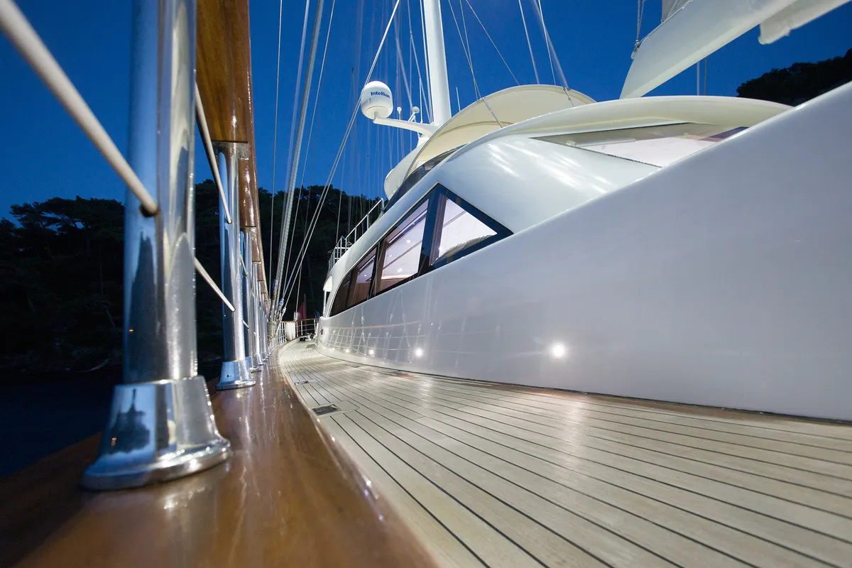 Deck of Alessandro I, a Gulet Luxury Sailing Yacht sailboat at Split, Croatia