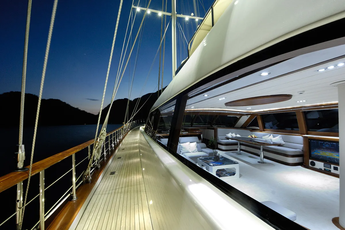 Deck of Alessandro I, a Gulet Luxury Sailing Yacht sailboat at Split, Croatia