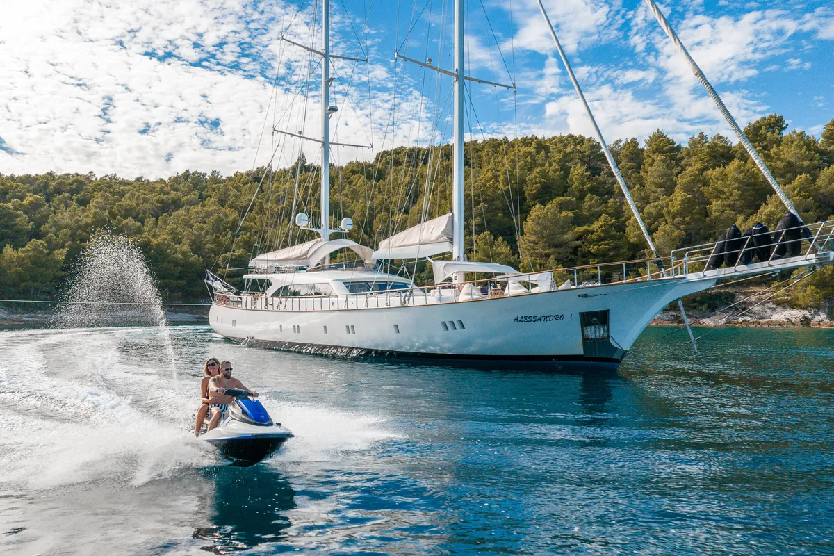 Exterior view of Alessandro I, a Gulet Luxury Sailing Yacht sailboat at Split, Croatia