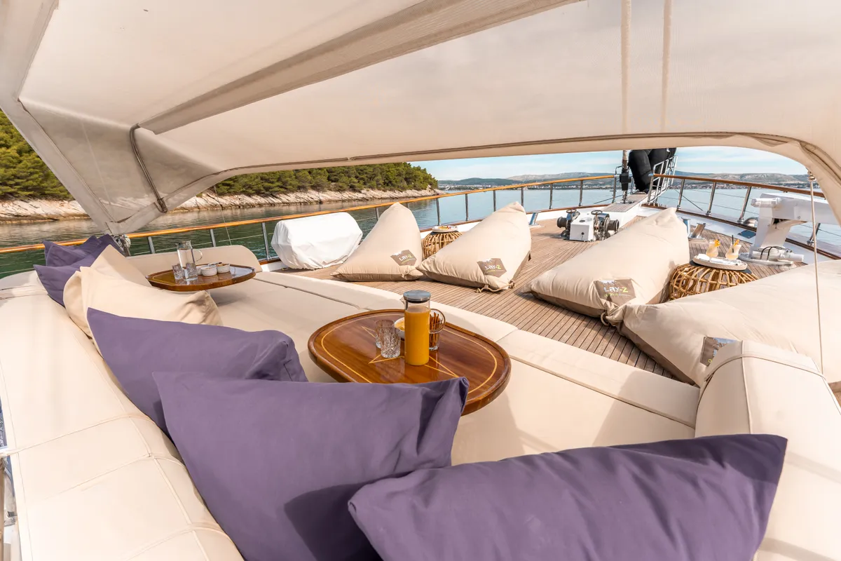 Deck of Alessandro I, a Gulet Luxury Sailing Yacht sailboat at Split, Croatia
