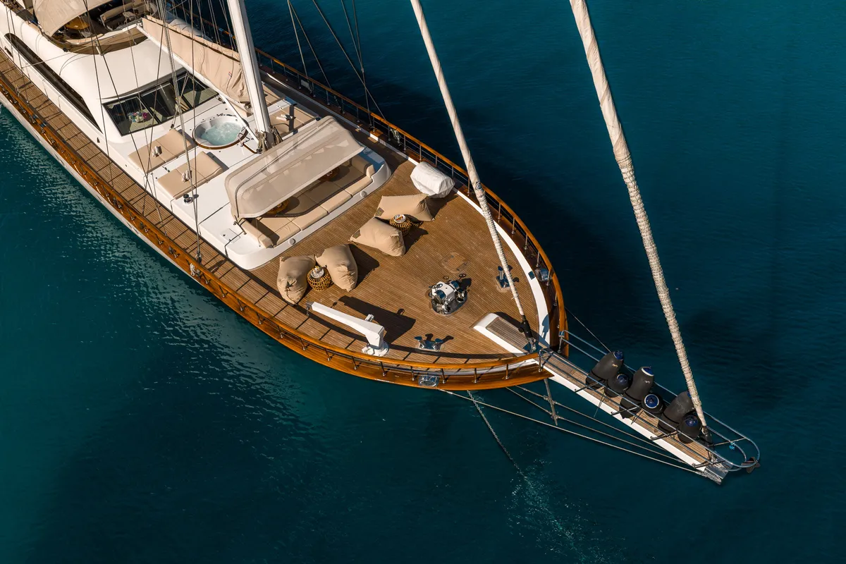 Deck of Alessandro I, a Gulet Luxury Sailing Yacht sailboat at Split, Croatia
