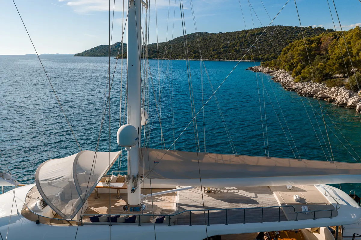 Deck of Alessandro I, a Gulet Luxury Sailing Yacht sailboat at Split, Croatia