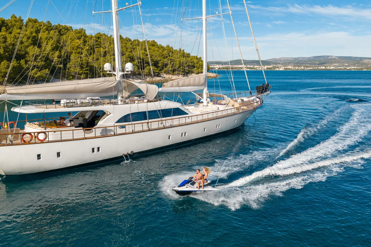 Exterior view of Alessandro I, a Gulet Luxury Sailing Yacht sailboat at Split, Croatia