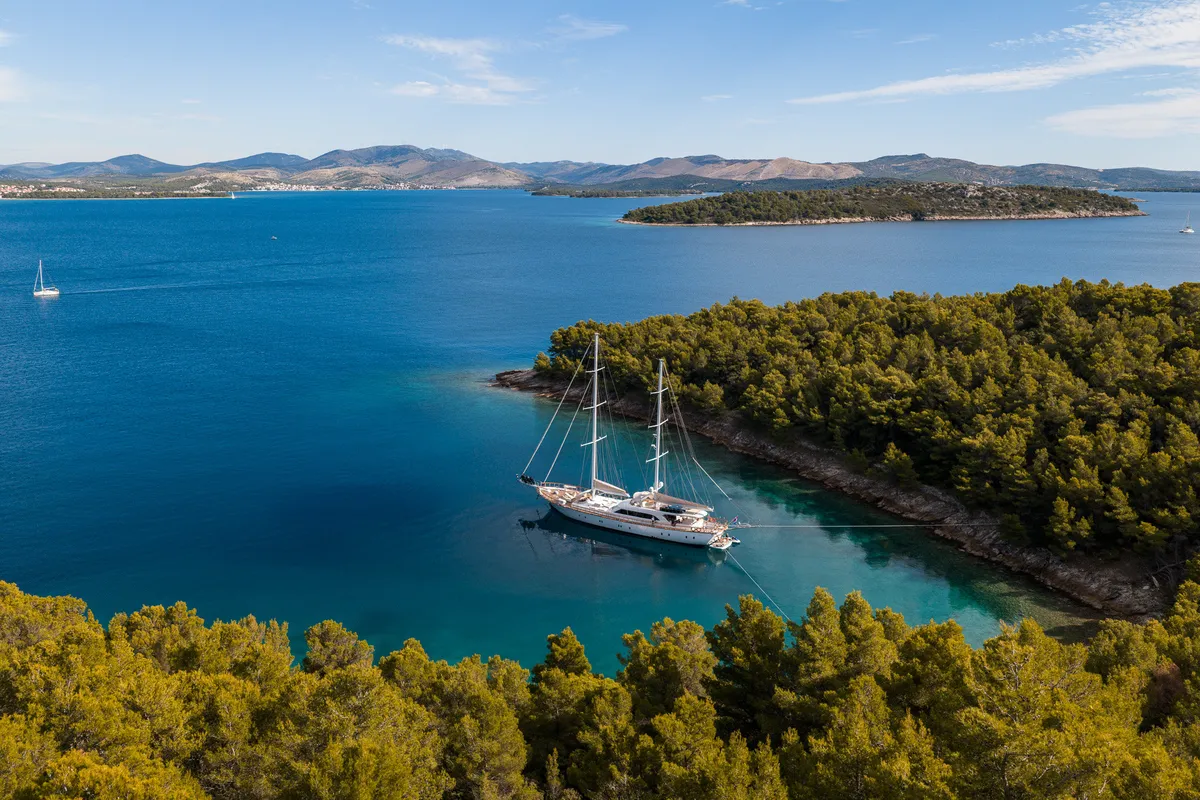 Exterior view of Alessandro I, a Gulet Luxury Sailing Yacht sailboat at Split, Croatia