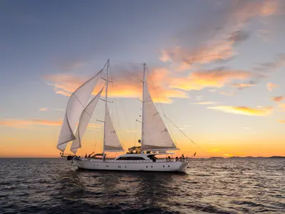 Exterior view of Alessandro I, a Gulet Luxury Sailing Yacht sailboat at Split, Croatia