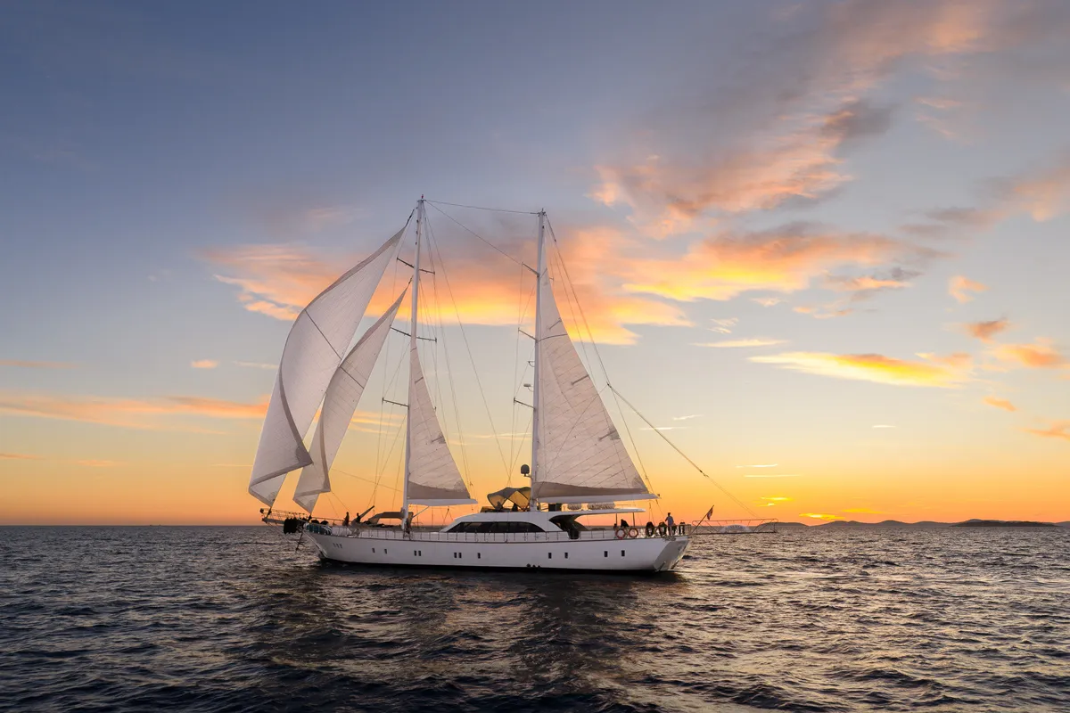 Exterior view of Alessandro I, a Gulet Luxury Sailing Yacht sailboat at Split, Croatia