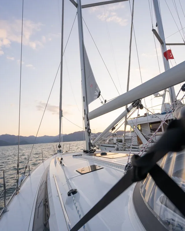 Deck of Classy, a Bavaria Cruiser 46 sailboat at Marmaris, Turkey
