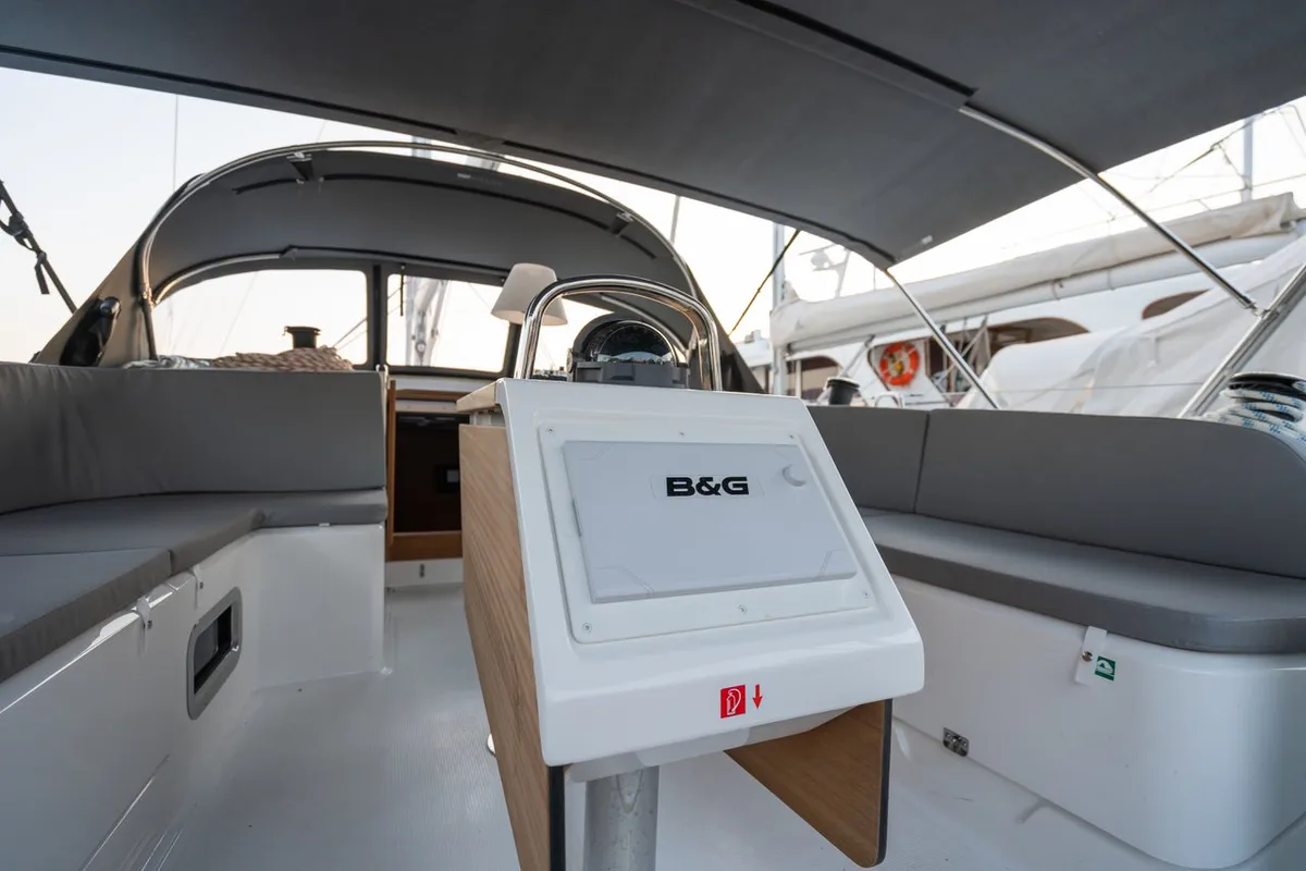Cockpit of Classy, a Bavaria Cruiser 46 sailboat at Marmaris, Turkey