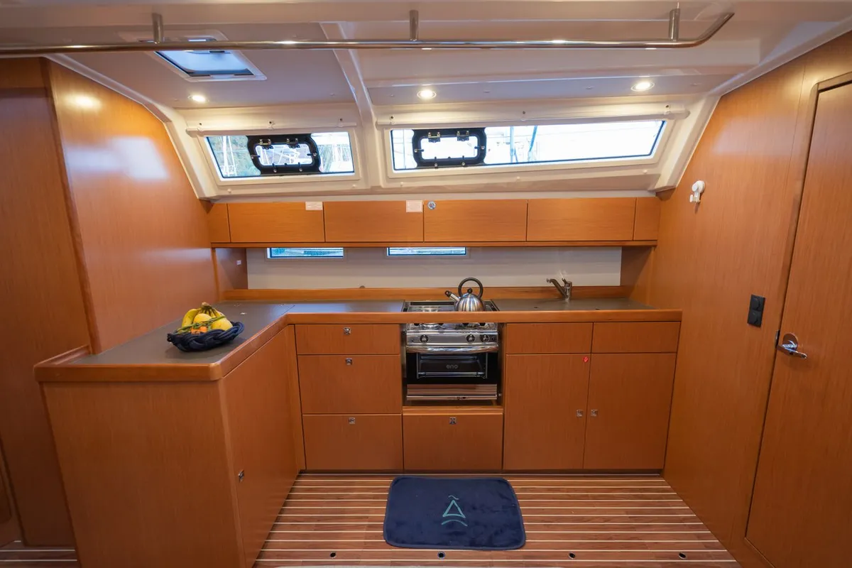 Galley of Classy, a Bavaria Cruiser 46 sailboat at Marmaris, Turkey