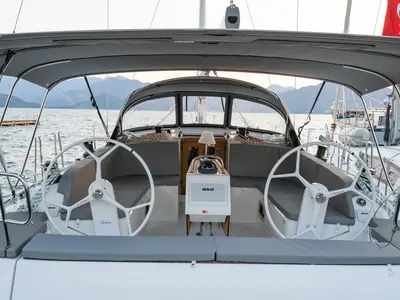 Cockpit of Classy, a Bavaria Cruiser 46 sailboat at Marmaris, Turkey