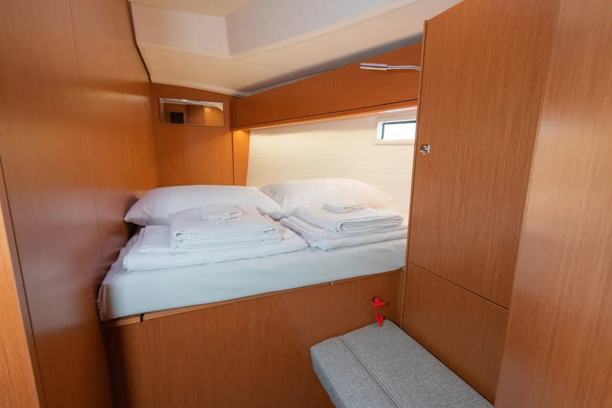 Cabin on Classy, a Bavaria Cruiser 46 sailboat at Marmaris, Turkey